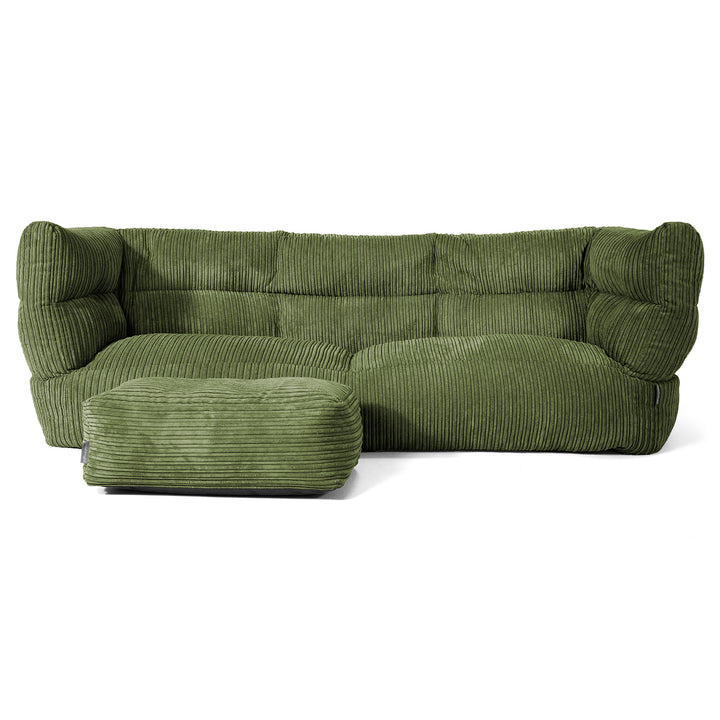 Louis 3 Seater Sofa Bean Bag - Cord Forest Green 02