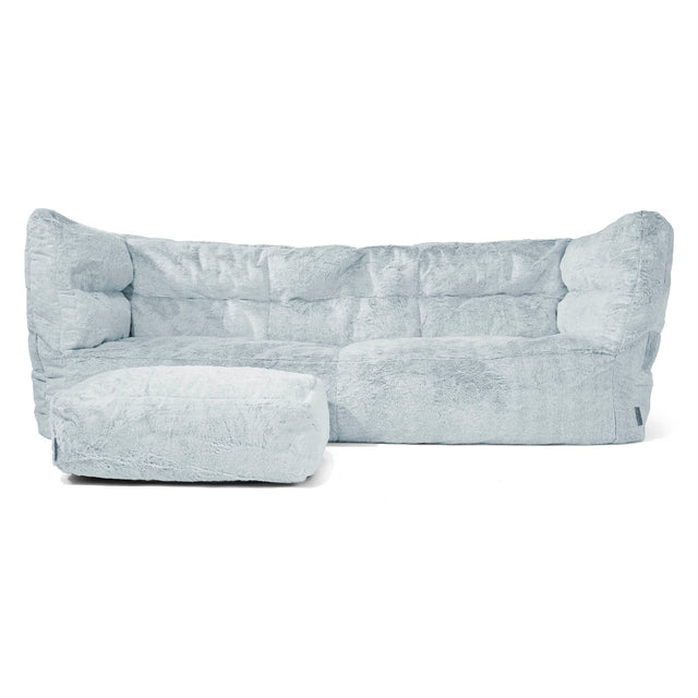 Louis 3 Seater Sofa Bean Bag - Fluffy Faux Fur Rabbit Dusty Blue 02