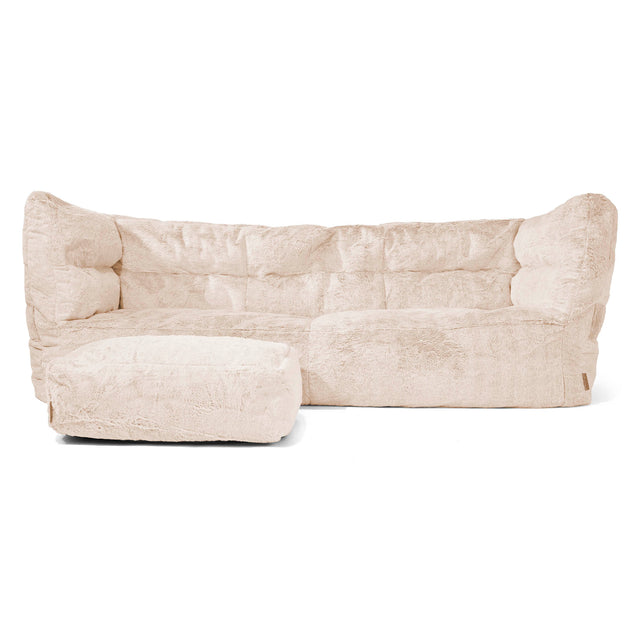 Louis 3 Seater Sofa Bean Bag - Fluffy Faux Fur Rabbit White 02