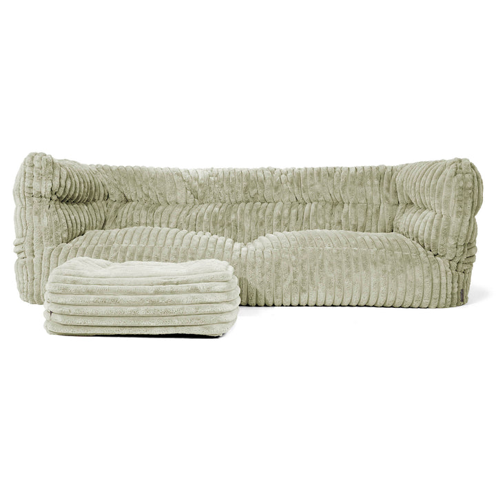 Louis 3 Seater Sofa Bean Bag - Ultra Plush Cord Sage Green 02