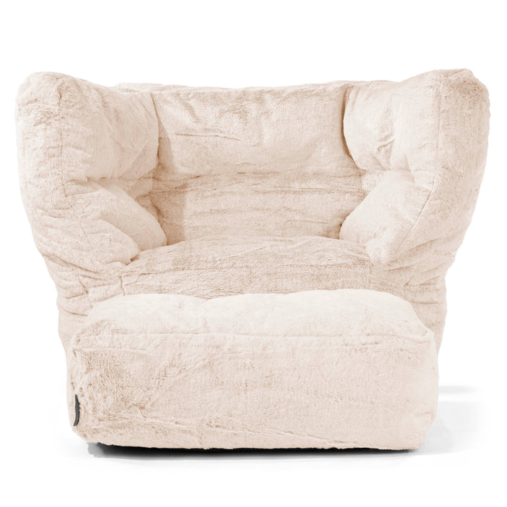 Louis Armchair Bean Bag - Fluffy Faux Fur Rabbit White 02