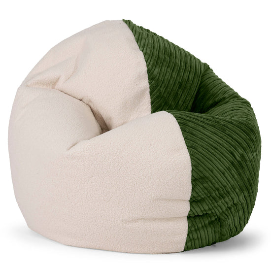 Flexforma Junior Children's Bean Bag Chair 2-14 yr - Boucle & Cord Forest Green 01