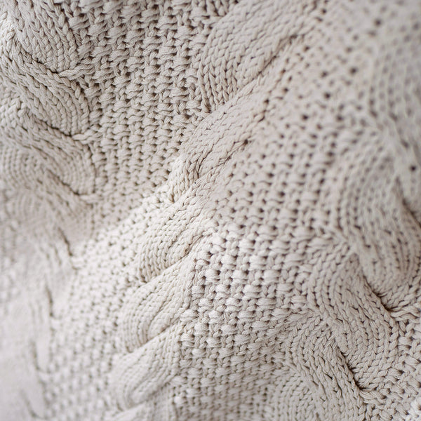 Throw / Blanket - Knitted Cable Cream Fabric Close-up Image