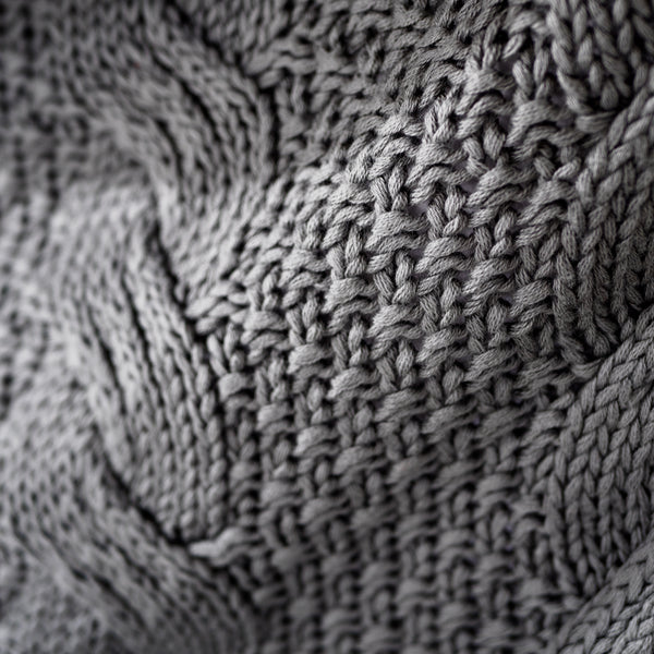 Throw / Blanket - Knitted Cable Grey Fabric Close-up Image