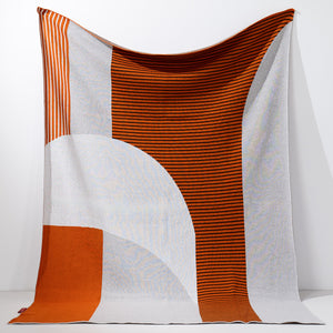 Throw / Blanket - Knitted Colourblock Abstract Orange