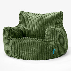 Children's Armchair Bean Bag 3-8 yr - Cord Forest Green