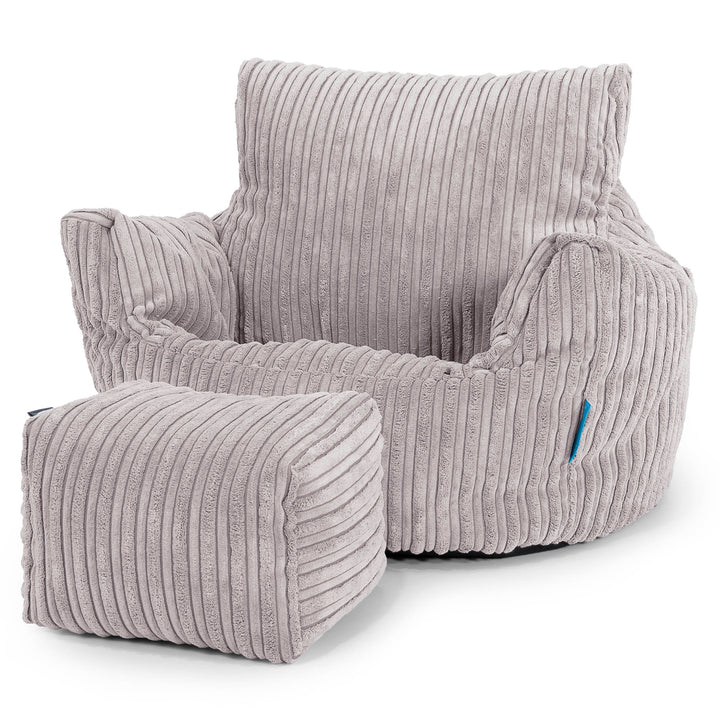 Kids Armchair Bean Bag for Toddlers 1-3 yr - Cord Aluminium Silver 02