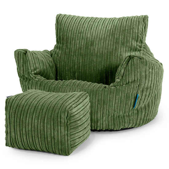 Kids Armchair Bean Bag for Toddlers 1-3 yr - Cord Forest Green 02