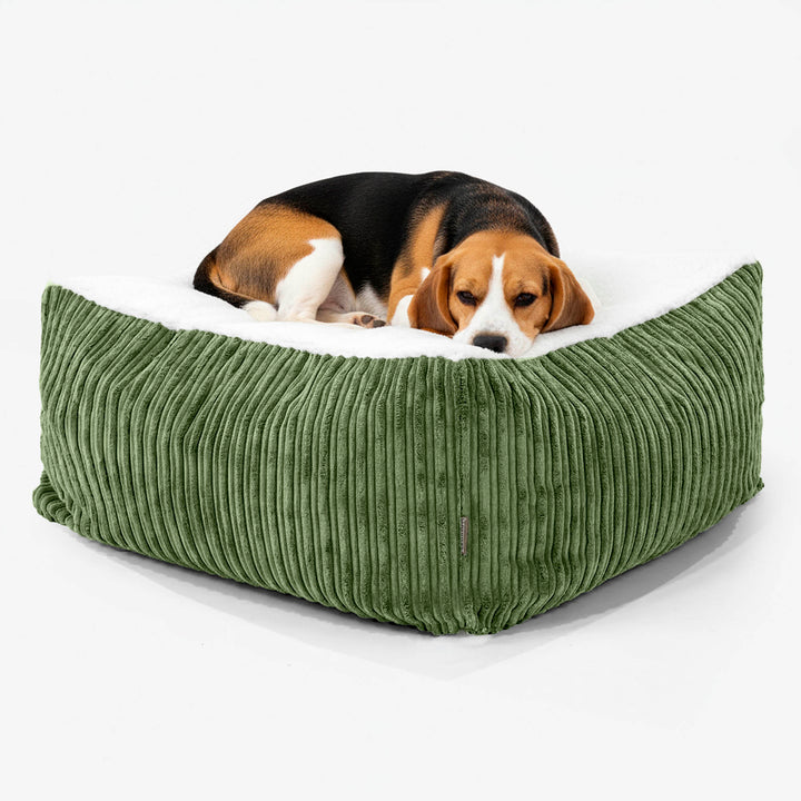The Crash Pad Mattress Large Dog Bed - Sherpa & Cord Forest Green 02