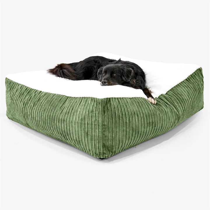 The Crash Pad Mattress XXL Dog Bed - Sherpa & Cord Forest Green 02