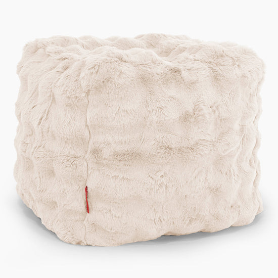 Cube Footstool Pouffe - Bubble Faux Fur Cream 01