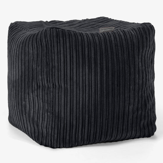 Cube Footstool Pouffe - Cord Black 01