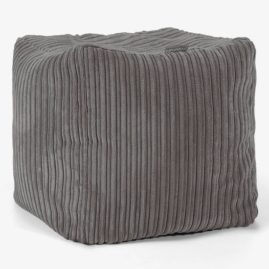 Cube Footstool Pouffe - Cord Graphite Grey 01