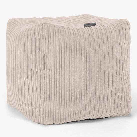 Cube Footstool Pouffe - Cord Ivory 01