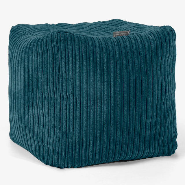 Cube Footstool Pouffe - Cord Teal Blue 01