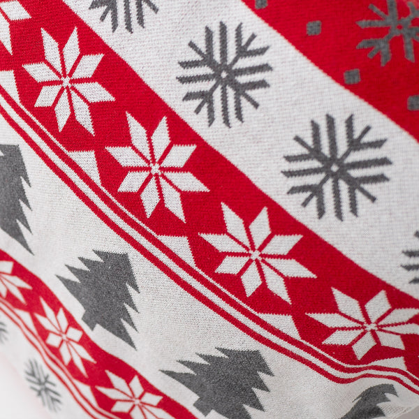 Extra Large Scatter Cushion Cover 70 x 70cm - Knitted Christmas Fairisle Red Fabric Close-up Image