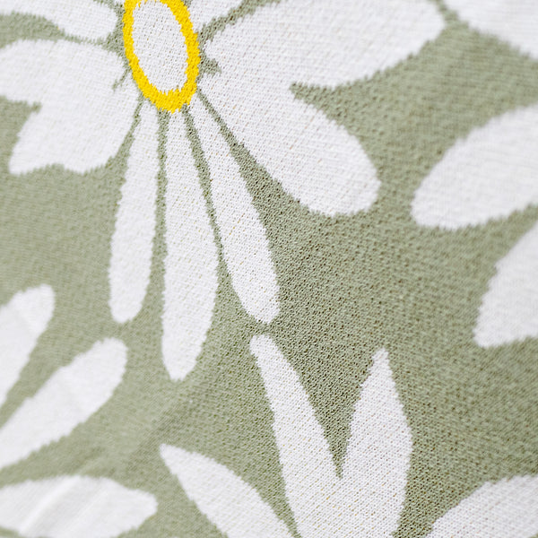 Throw / Blanket - Knitted Floral Mint Fabric Close-up Image