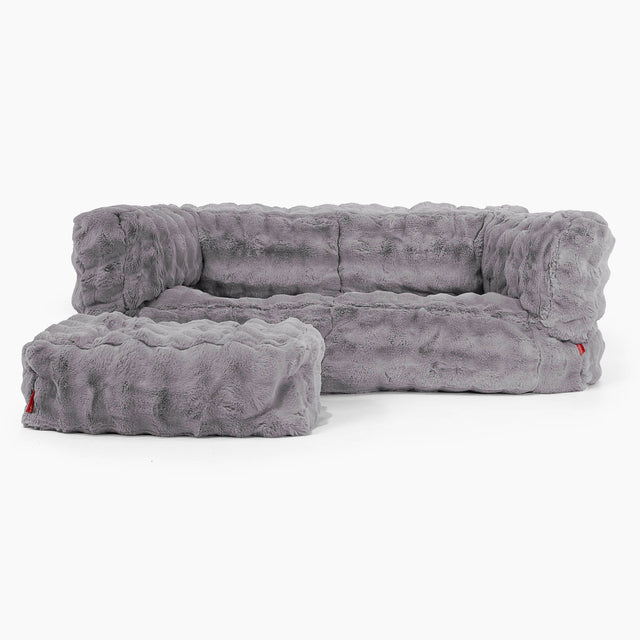 The 2 Seater Albert Sofa Bean Bag - Bubble Faux Fur Grey 02