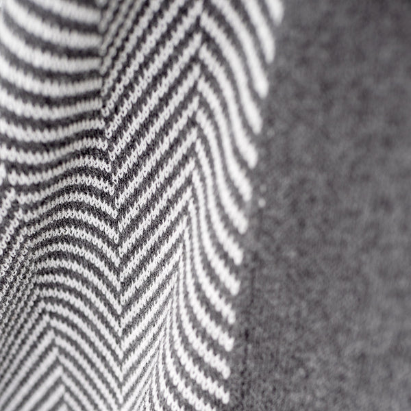 Throw / Blanket - Knitted Herringbone Grey Fabric Close-up Image