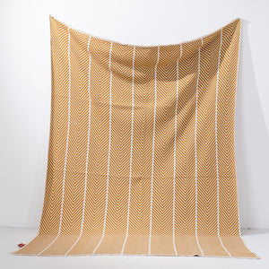 Throw / Blanket - Knitted Herringbone Mustard