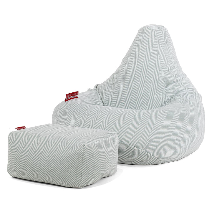 Highback Bean Bag Chair - Knitted Herringbone Duck Egg 01