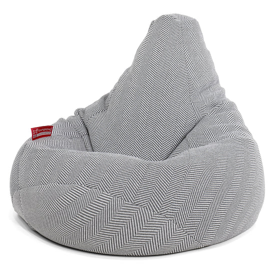 Highback Bean Bag Chair - Knitted Herringbone Grey 02