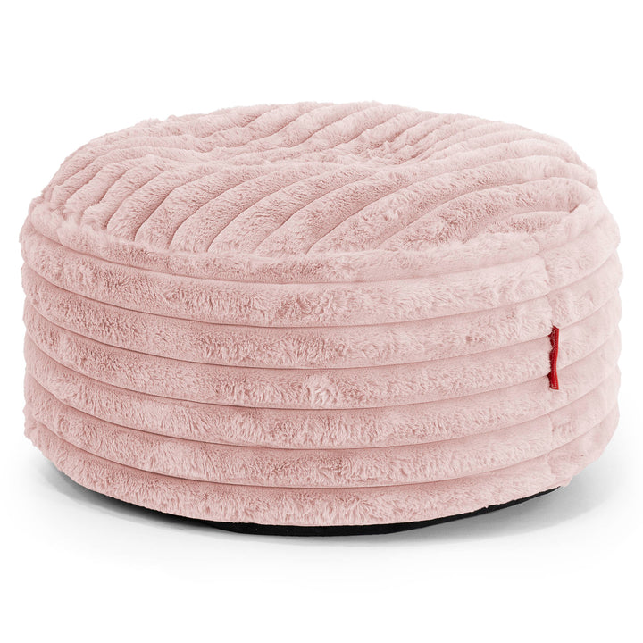 Large Round Footstool - Ultra Plush Cord Dusty Pink 01