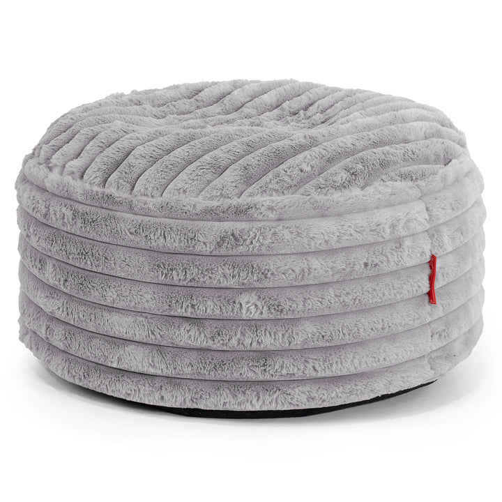 Large Round Footstool - Ultra Plush Cord Grey 01