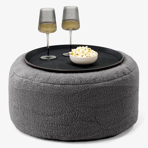 Ottoman Pouf with a Serving Tray - Boucle Graphite Grey