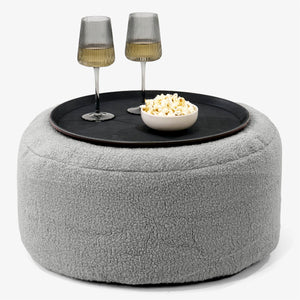 Ottoman Pouf with a Serving Tray - Boucle Grey