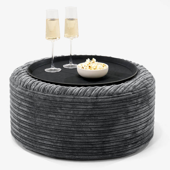 Ottoman Pouf with a Serving Tray - Cord Black 01