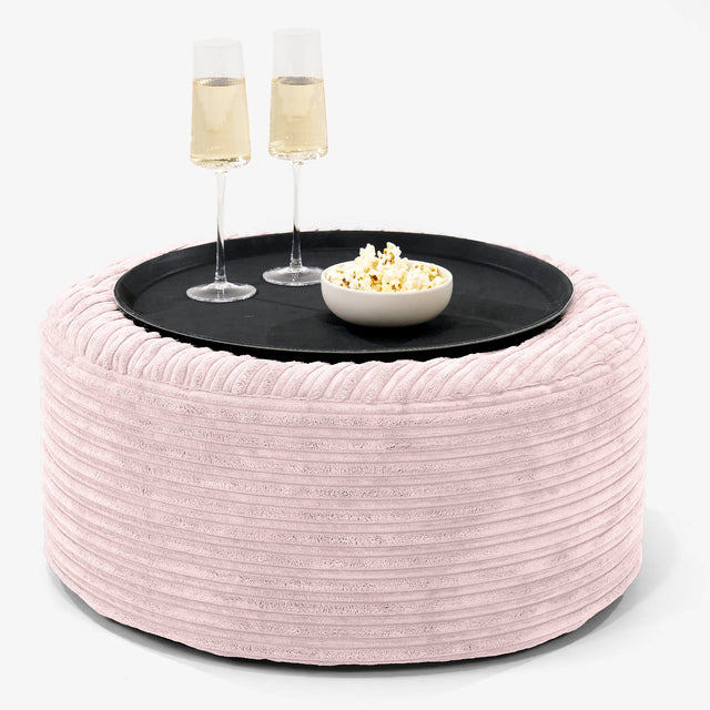 Ottoman Pouf with a Serving Tray - Cord Blush Pink 01