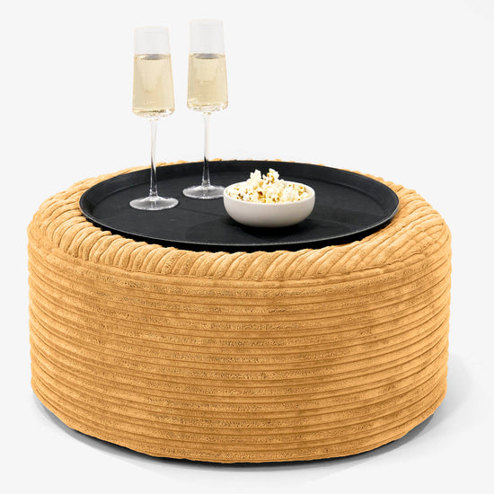 Ottoman Pouf with a Serving Tray - Cord Golden Honey 01