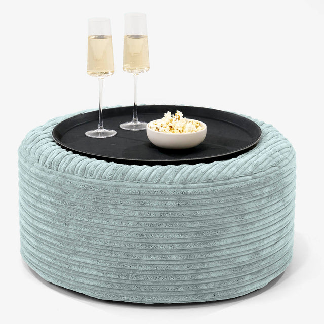 Ottoman Pouf with a Serving Tray - Cord Mint Green 01
