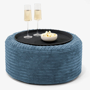 Ottoman Pouf with a Serving Tray - Cord Navy Blue