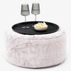 Ottoman Pouf with a Serving Tray - Fluffy Faux Fur Rabbit Dusty Pink 01