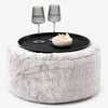 Ottoman Pouf with a Serving Tray - Fluffy Faux Fur Rabbit Light Grey 01
