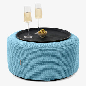 Ottoman Pouf with a Serving Tray - Pom Pom Aegean Blue