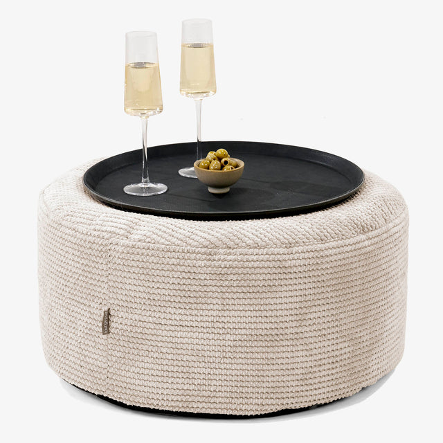 Ottoman Pouf with a Serving Tray - Pom Pom Ivory 01