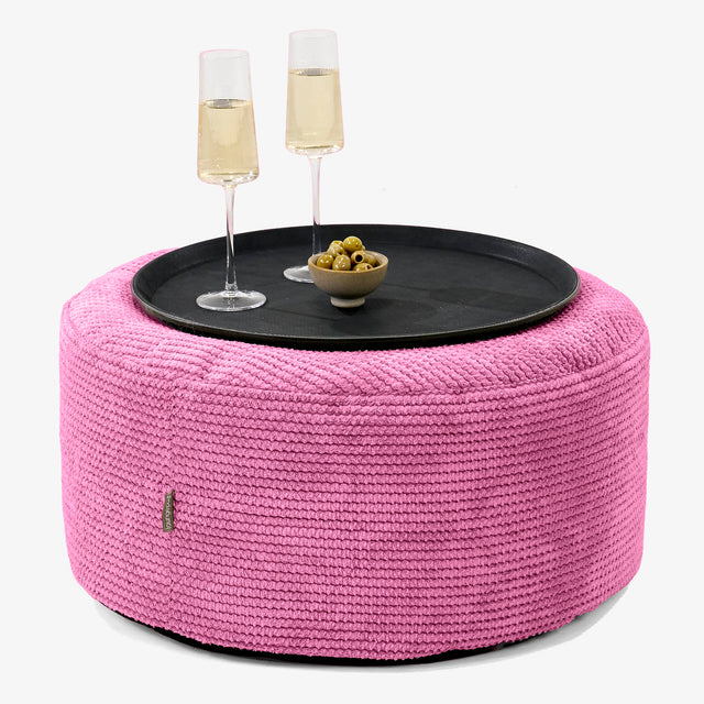 Ottoman Pouf with a Serving Tray - Pom Pom Pink 01