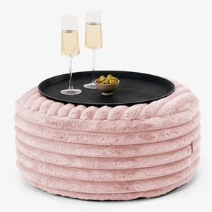 Ottoman Pouf with a Serving Tray - Ultra Plush Cord Dusty Pink