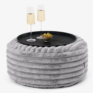 Ottoman Pouf with a Serving Tray - Ultra Plush Cord Grey