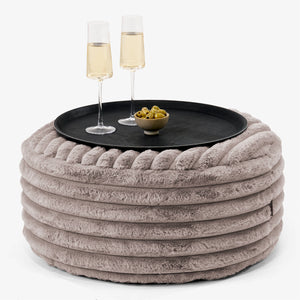 Ottoman Pouf with a Serving Tray - Ultra Plush Cord Minky