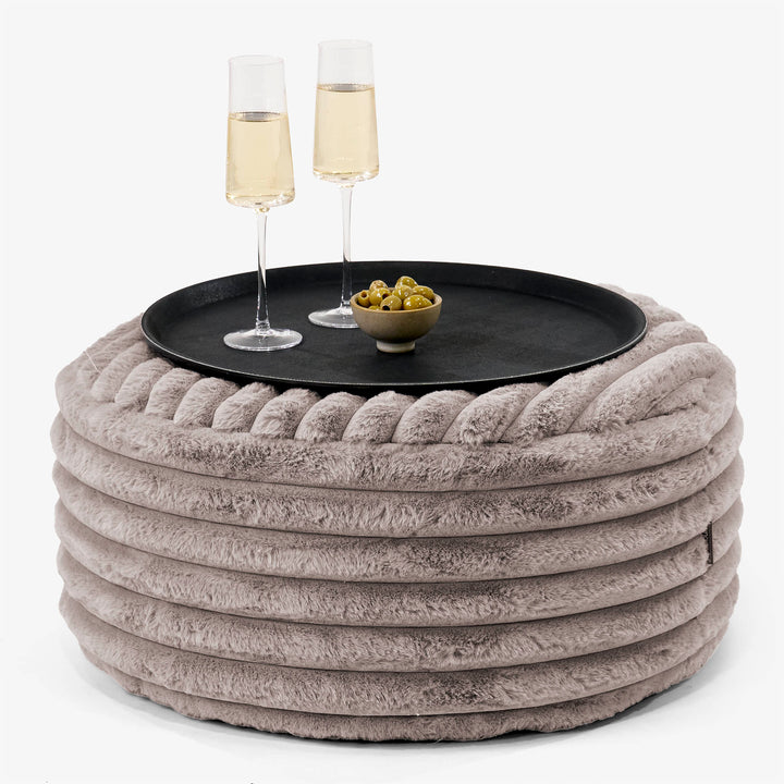 Ottoman Pouf with a Serving Tray - Ultra Plush Cord Minky 01