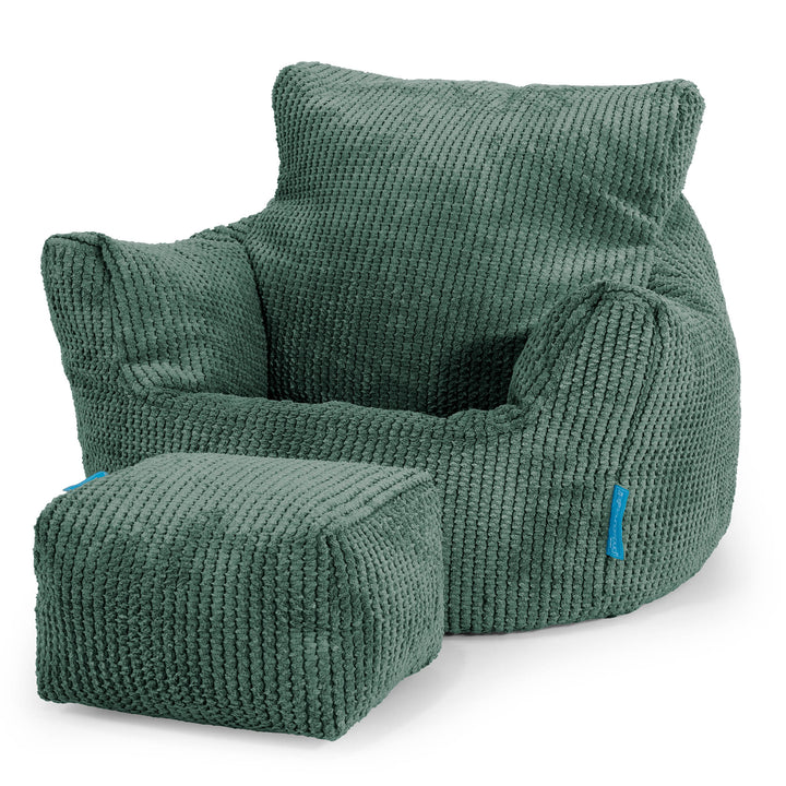 Kids Armchair Bean Bag for Toddlers 1-3 yr - Pom Pom Emerald Green 02