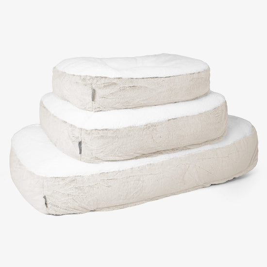 Sloucher Large Dog Bed - Fluffy Faux Fur Rabbit White 02