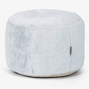 Small Round Footstool - Fluffy Faux Fur Rabbit Dusty Blue