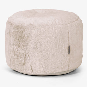 Small Round Footstool - Fluffy Faux Fur Rabbit Golden Brown