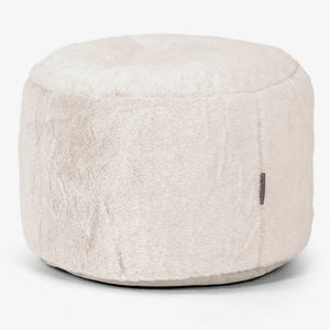 Small Round Footstool - Fluffy Faux Fur Rabbit White