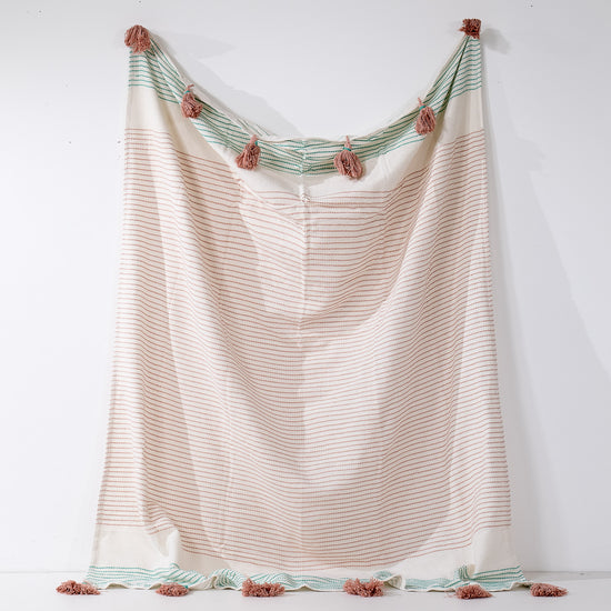 Embroidered Tassel Throw / Blanket - Pastel 01